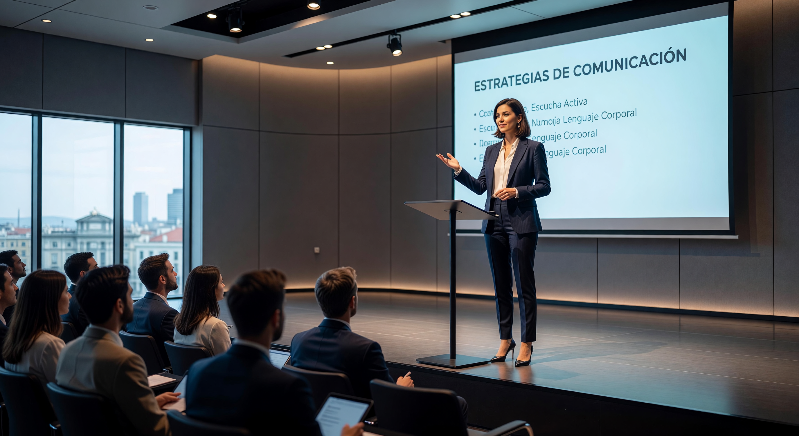 Presentación de coaching ejecutivo en sala de conferencias