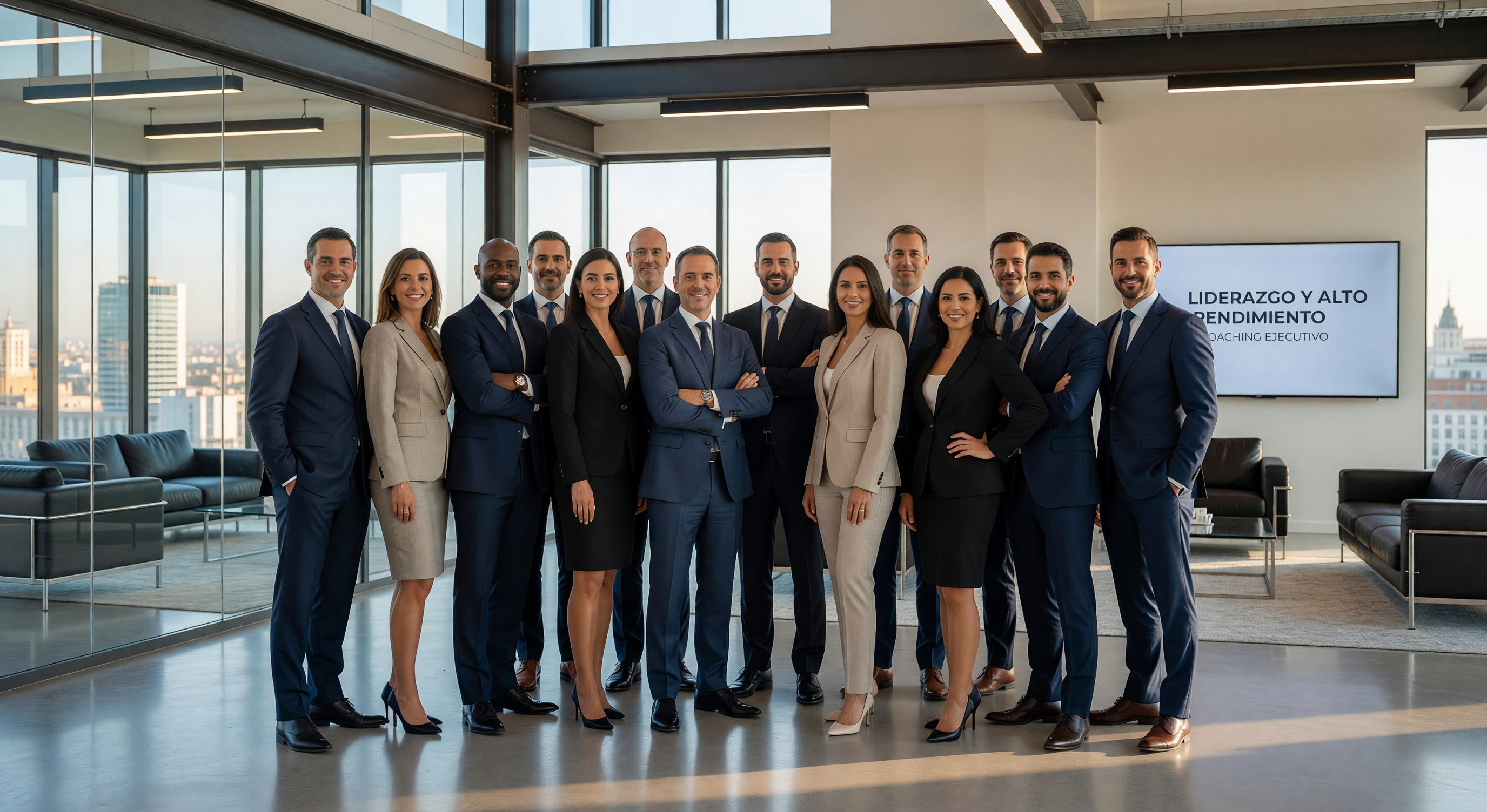 Equipo directivo de alto rendimiento en reunión estratégica