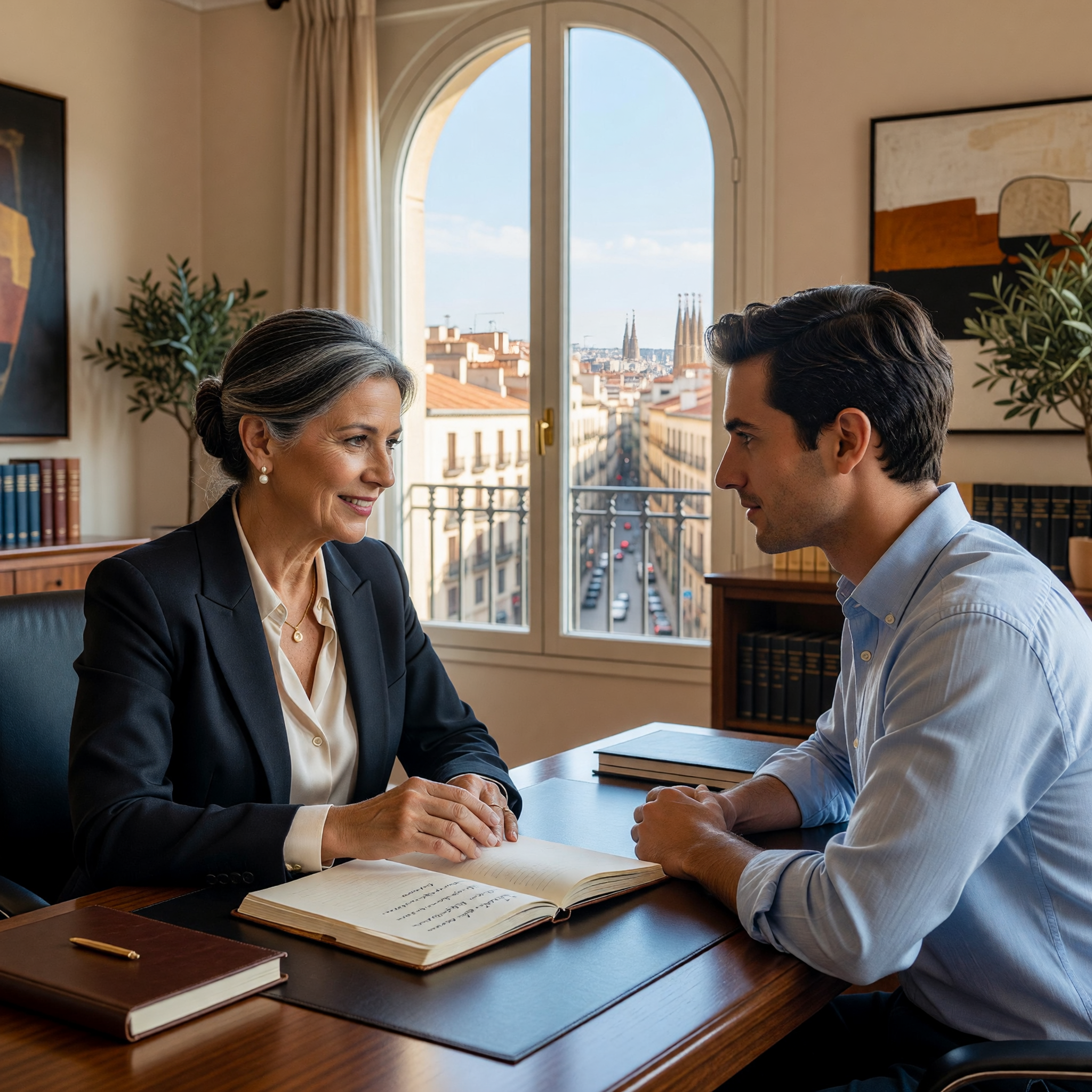 Sesión de mentoría entre directiva senior y joven profesional