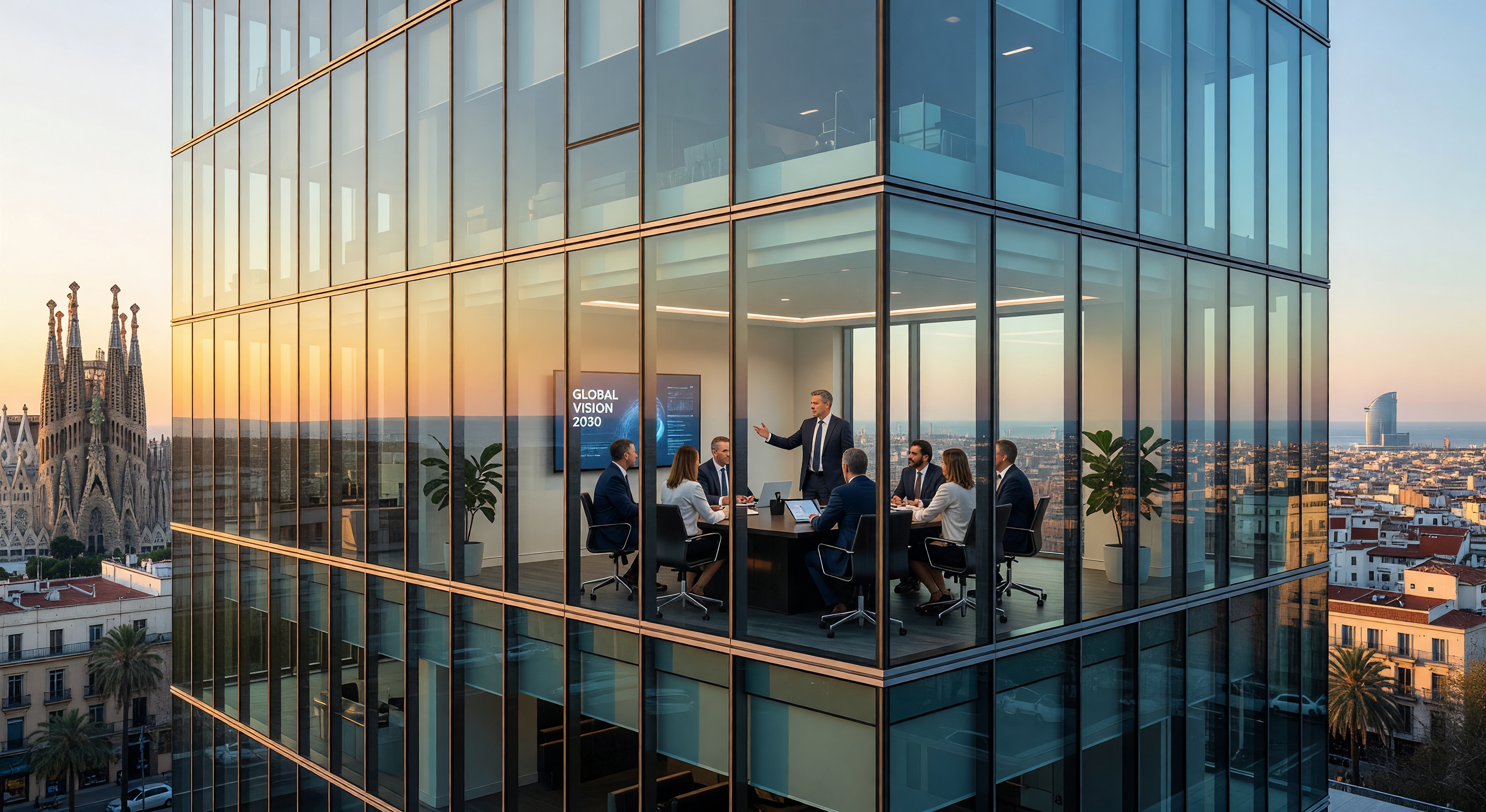Vista panorámica de Barcelona con perfil profesional urbano
